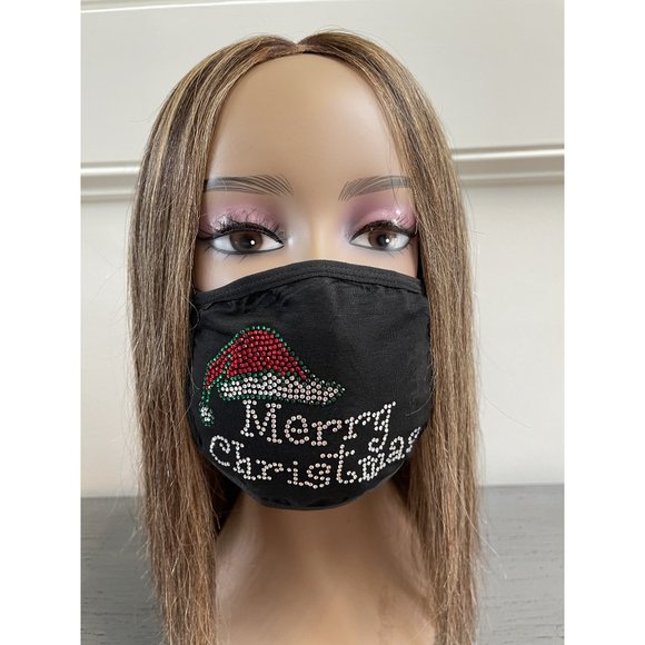 Christmas Face Mask Bling Merry Christmas With Santa Hat Rhinestone - Picture 9 of 9